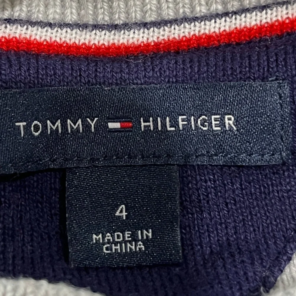 TOMMY HILFIGER KIDS GRAY SIGNATURE STRIPE, COTTON KNIT DRESS, CHILD SIZE 4
